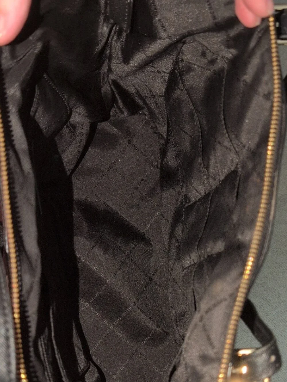 Michael Kors Black Leather Top-Zip Tote with Gold Logo